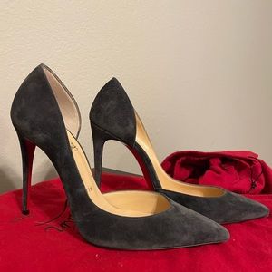 Louboutin Iriza charcoal gray suede pumps 37.5